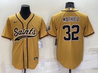 New Orleans Saints #32 Tyrann Mathieu Gold Cool Base Stitched Baseball Jersey