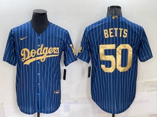 Los Angeles Dodgers #50 Mookie Betts Navy Gold Cool Base Stitched Baseball Jersey