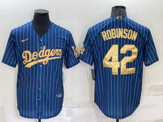 Los Angeles Dodgers #42 Jackie Robinson Navy Gold Cool Base Stitched Baseball Jersey