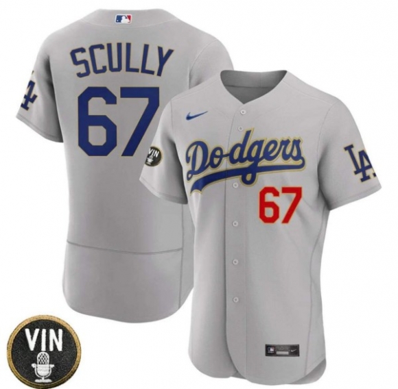 Los Angeles Dodgers #67 Vin Scully 2022 Gray Vin Scully Patch Flex Base Stitched