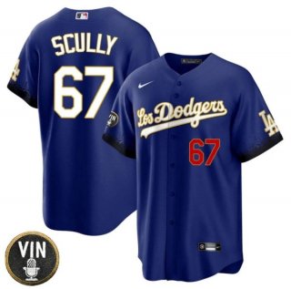 Los Angeles Dodgers #67 Vin Scully Blue 2022 White Vin Scully Patch Cool Base Stitched