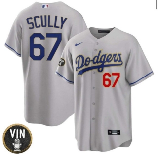 Los Angeles Dodgers #67 Vin Scully Gray 2022 White Vin Scully Patch Cool Base Stitched