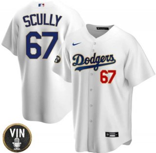 Los Angeles Dodgers #67 Vin Scully White 2022 White Vin Scully Patch Cool Base Stitched