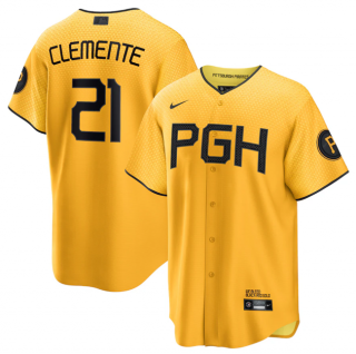Pittsburgh Pirates #21 Roberto Clemente Gold 2023 City Connect Stitched Jersey