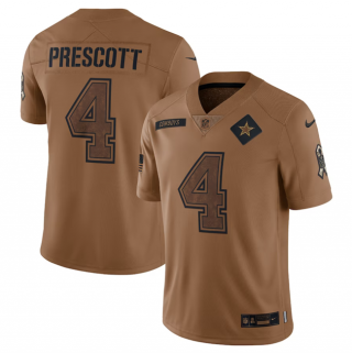 Dallas Cowboys #4 Dak Prescott 2023 Brown Salute To Service Limited Stitched Football