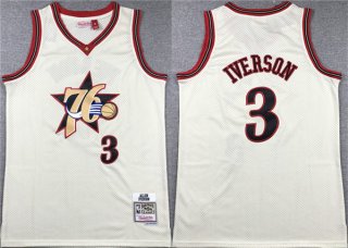 Philadelphia 76ers #3 Allen Iverson White Throwback Stitched Basketball Jersey