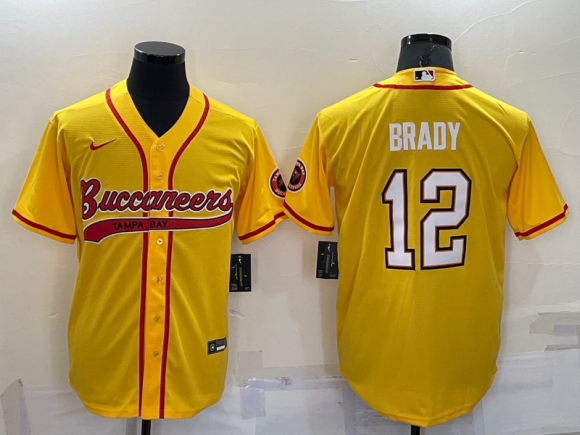 Tampa Bay Buccaneers #12 Tom Brady yellow cool baseball jersey
