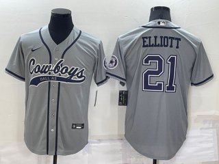 Dallas Cowboys #21 Ezekiel Elliott Grey Cool Base Stitched Baseball Jersey