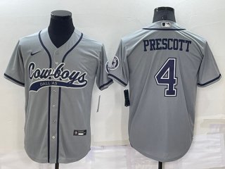 Dallas Cowboys #4 Dak Prescott Grey Cool Base Stitched Baseball Jersey