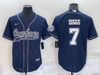 Dallas Cowboys #7 Trevon Diggs Navy Cool Base Stitched Baseball Jersey