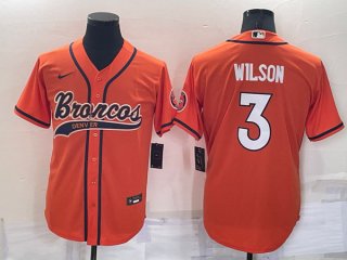 Denver Broncos #3 Russell Wilson Orange Cool Base Stitched Baseball Jersey