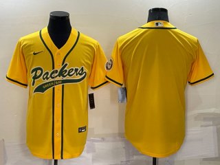Green Bay Packers Blank Yellow Cool Base Stitched Baseball Jersey