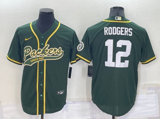 Green Bay Packers #12 Aaron Rodgers Green Cool Base Stitched Baseball Jersey