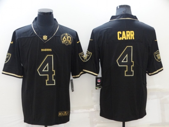 Las Vegas Raiders #4 Derek Carr Black Gold With 60th Anniversary Patch Vapor Limited