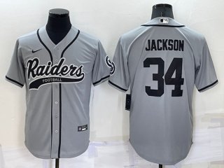 Las Vegas Raiders #34 Bo Jackson Grey Cool Base Stitched Baseball Jersey