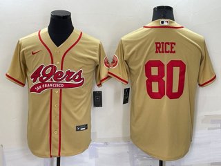 San Francisco 49ers #80 Jerry Rice Gold Cool Base Stitched Baseball Jersey