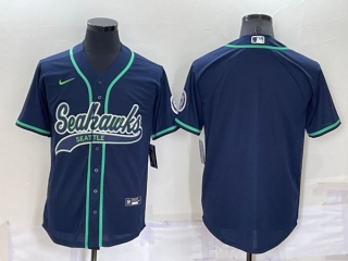 Seattle Seahawks Blank Navy Cool Base Stitched Baseball Jersey