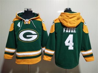 Green Bay Packers #4 Brett Favre Green Lace-Up Pullover Hoodie