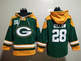 Green Bay Packers #28 A.J. Dillon Green Lace-Up Pullover Hoodie