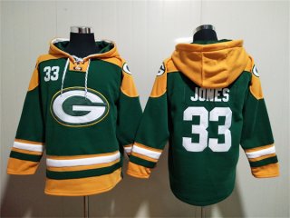 Green Bay Packers #33 Aaron Jones Green Lace-Up Pullover Hoodie