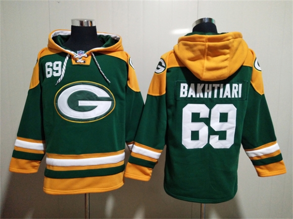 Green Bay Packers #69 David Bakhtiari Green Lace-Up Pullover Hoodie