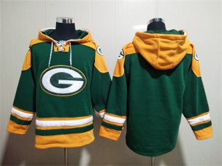Green Bay Packers Blank Green Lace-Up Pullover Hoodie
