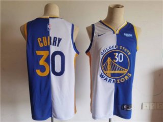 Golden State Warriors #30 Stephen Curry Blue White Split Stitched Basletball Jersey