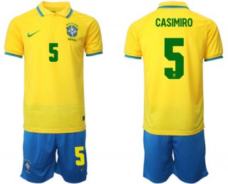 Brazil #5 Casemiro Yellow Home Soccer Jersey Suit