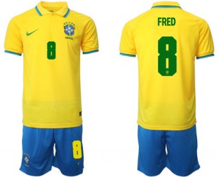 Brazil #8 Fred Yellow Home Soccer Jersey Suit