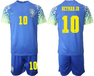 Brazil #10 Neymar Jr Blue Away Soccer Jersey Suit