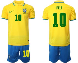 Brazil #10 Pele Yellow Home Soccer Jersey Suit