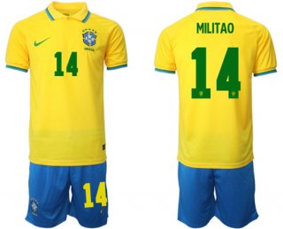 Brazil #14 Militão Yellow Home Soccer Jersey Suit