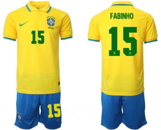 Brazil #15 Fabinho Yellow Home Soccer Jersey Suit