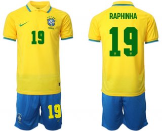 Brazil #19 Raphinha Yellow Home Soccer Jersey Suit