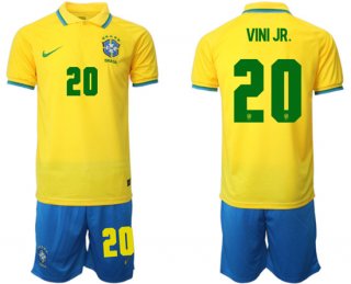 Brazil #20 Vini Jr. Yellow Home Soccer Jersey Suit