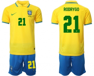 Brazil #21 Rodrygo Yellow Home Soccer Jersey Suit