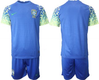 Brazil Blank Blue Away Soccer Jersey Suit