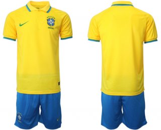 Brazil Blank Yellow Home Soccer Jersey Suit