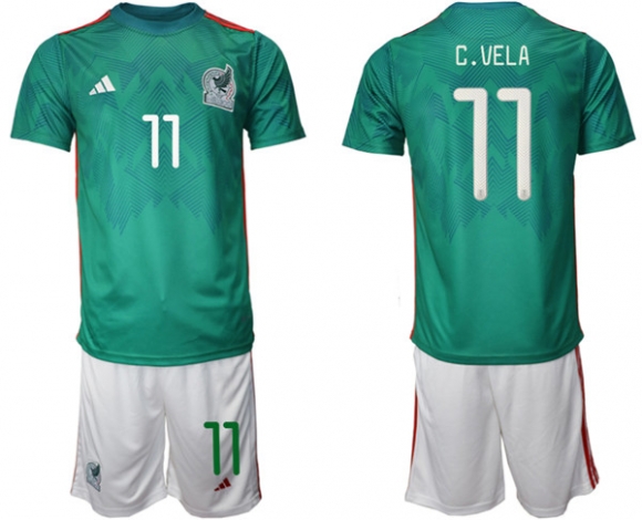 Mexico #11 C.Vela Green Home Soccer Jersey Suit