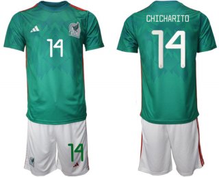 Mexico #14 Chicharito Green Home Soccer Jersey Suit