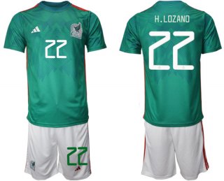 Mexico #22 H.Lozano Green Home Soccer Jersey Suit