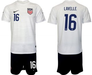 United States #16 Lavelle White Home Soccer Jersey Suit