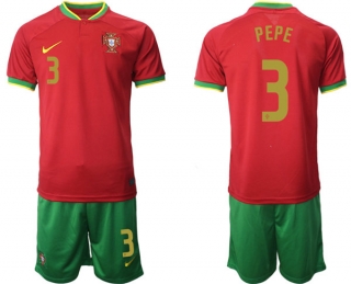 Portugal #3 Pepe Red Home Soccer Jersey Suit