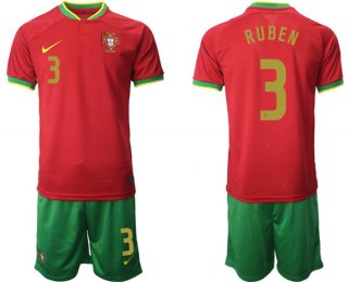 Portugal #3 Ruben Red Home Soccer Jersey Suit