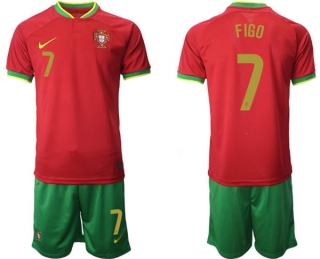 Portugal #7 Figo Red Home Soccer Jersey Suit