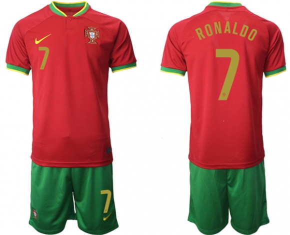Portugal #7 Ronaldo Red Home Soccer Jersey Suit