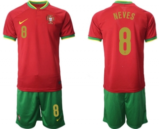 Portugal #8 Neves Red Home Soccer Jersey Suit