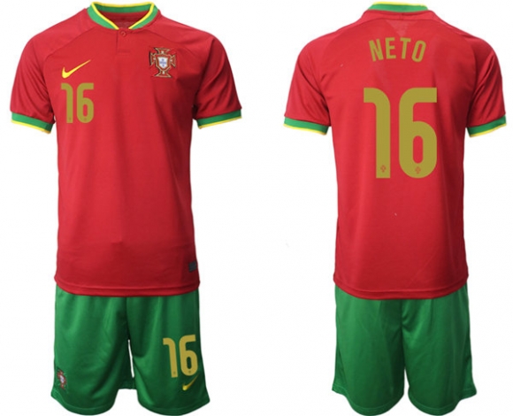 Portugal #16 Neto Red Home Soccer Jersey Suit