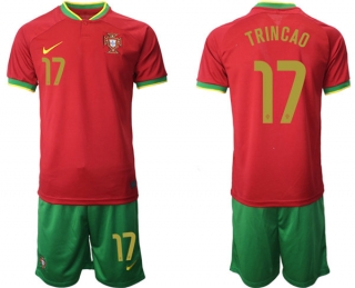 Portugal #17 Trincao Red Home Soccer Jersey Suit