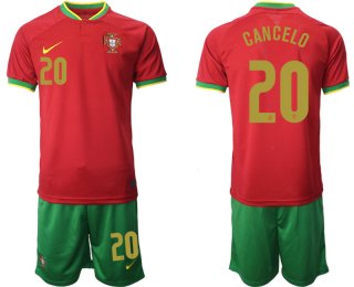 Portugal #20 Cancelo Red Home Soccer Jersey Suit